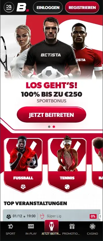 Betista welcome bonus explained – mobile homepage with casino bonus banner